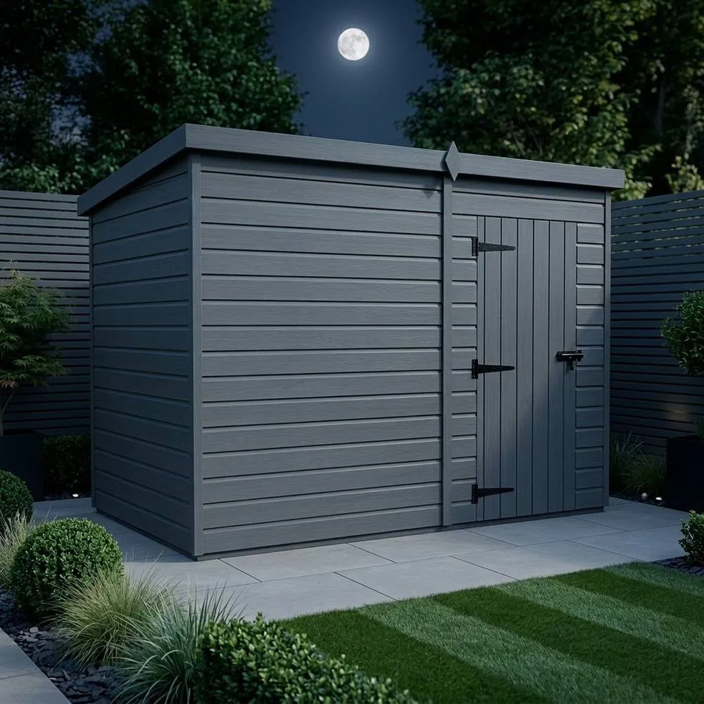 Buttercup Farm 15ft x 10ft Composite Pent Garden Shed Single Door No Windows in Grey 3