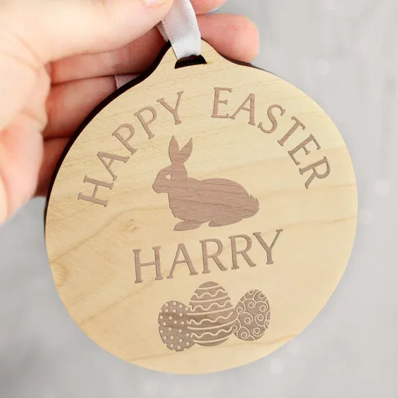 Personalised Easter Bunny Round Wooden Decoration 4