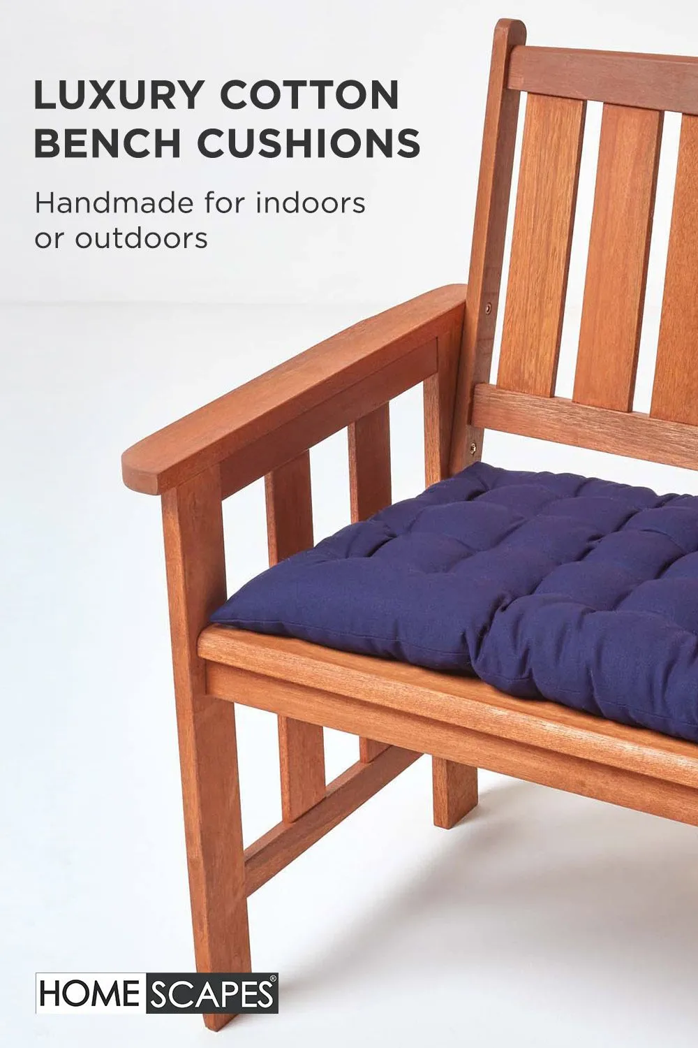 Homescapes Garden Bench Cushion Luxury 2 Seater Cotton Indoor Outdoor Pad, 108 x 42cm in Navy 2