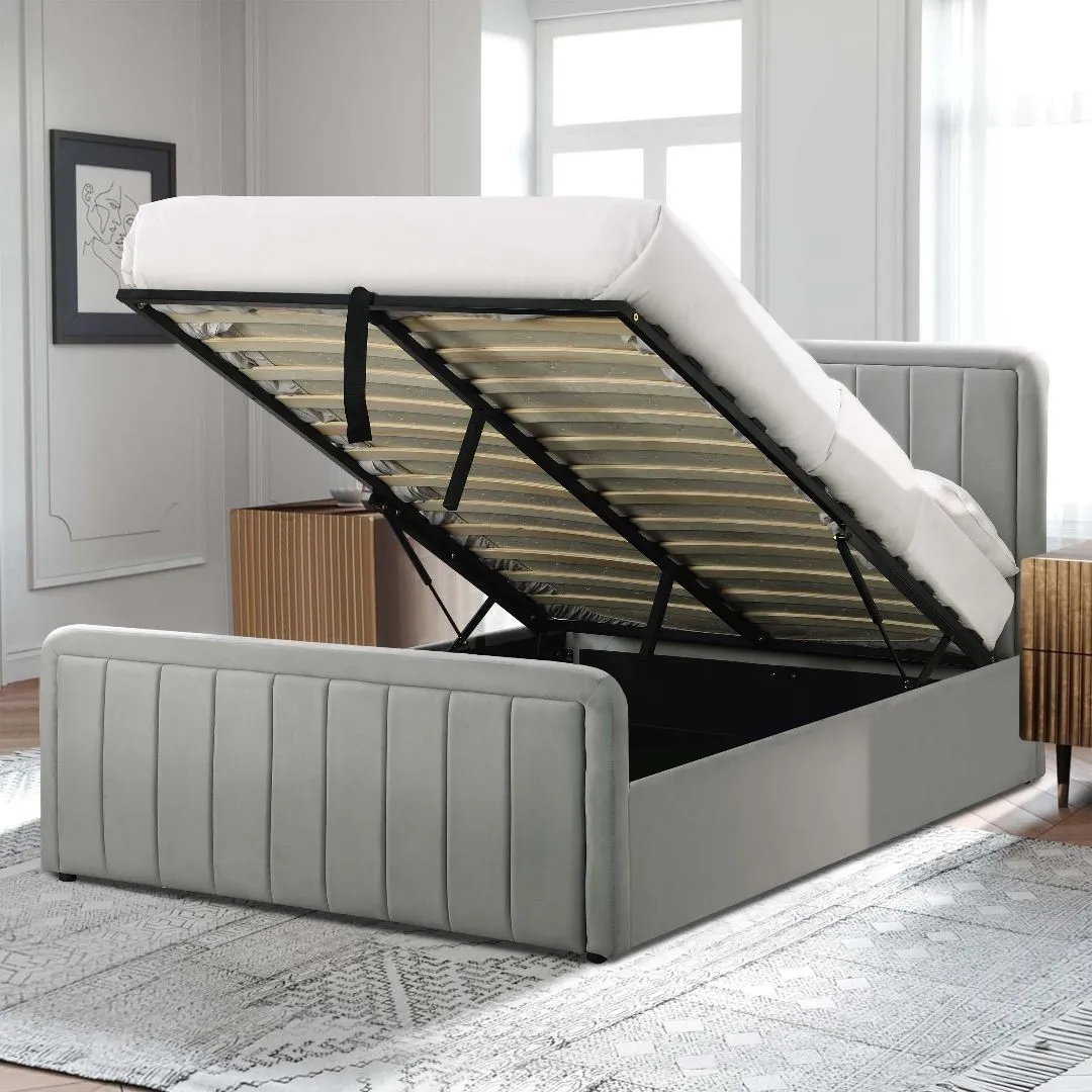 Comfy Living Ltd Brushed Velvet Ottoman Bedframe in Light Grey