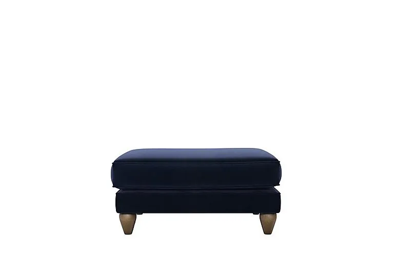 Bronwyn Fabric Footstool With Washed Oak Feet - Midnight Indigo