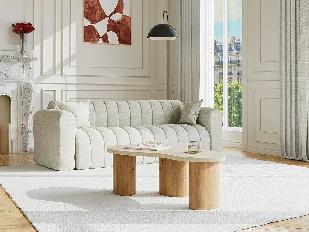 Vente-unique MDF Coffee Table - Beige Travertine Effect & Light Natural- ALOZYA 3
