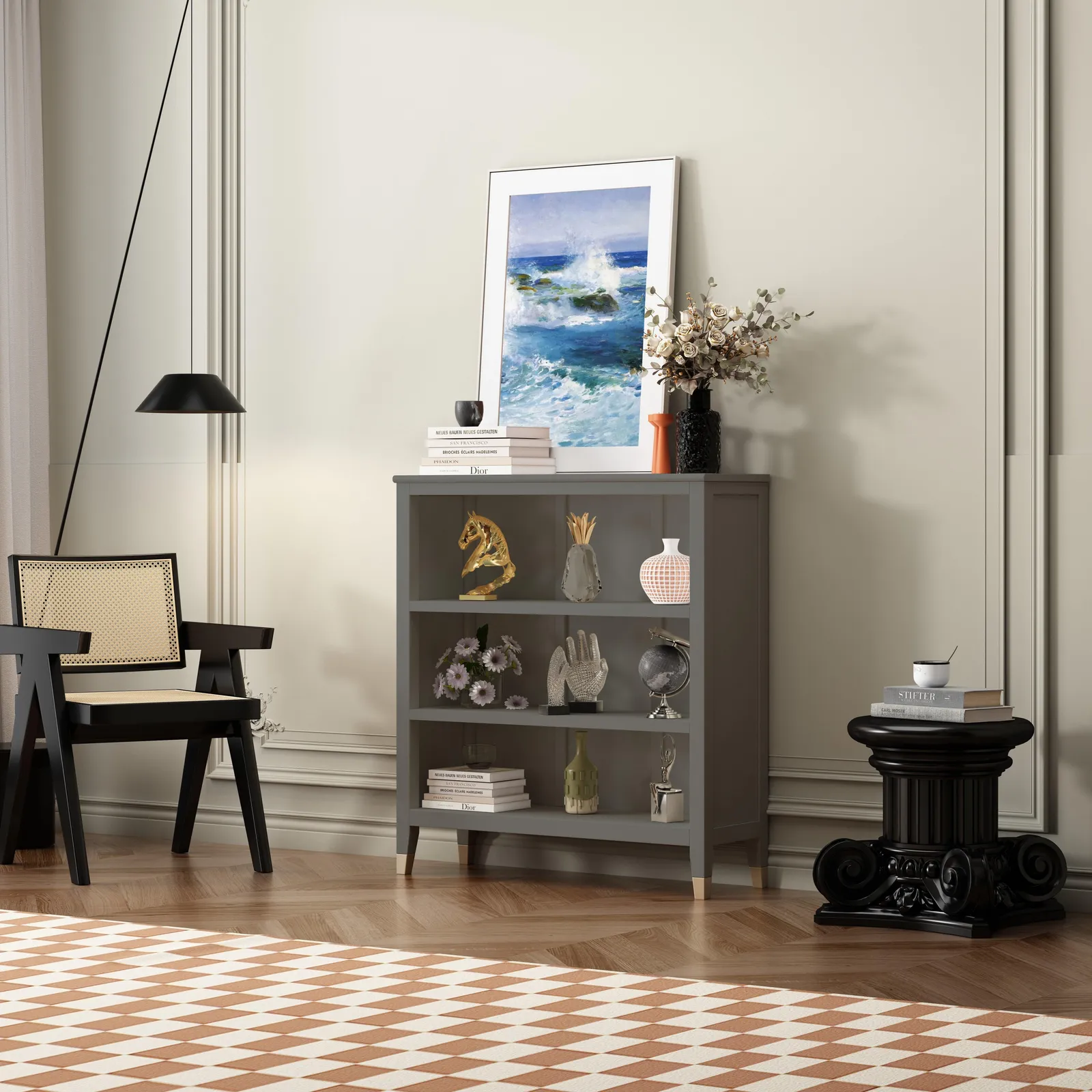 Cabinet Bits Palazzi 3 Tier Bookcase H97 W89 D25cm in Mid Grey 1