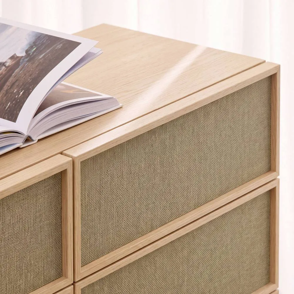 sweeek Chest of 6 drawers with wood decor & fabric in Beige 6