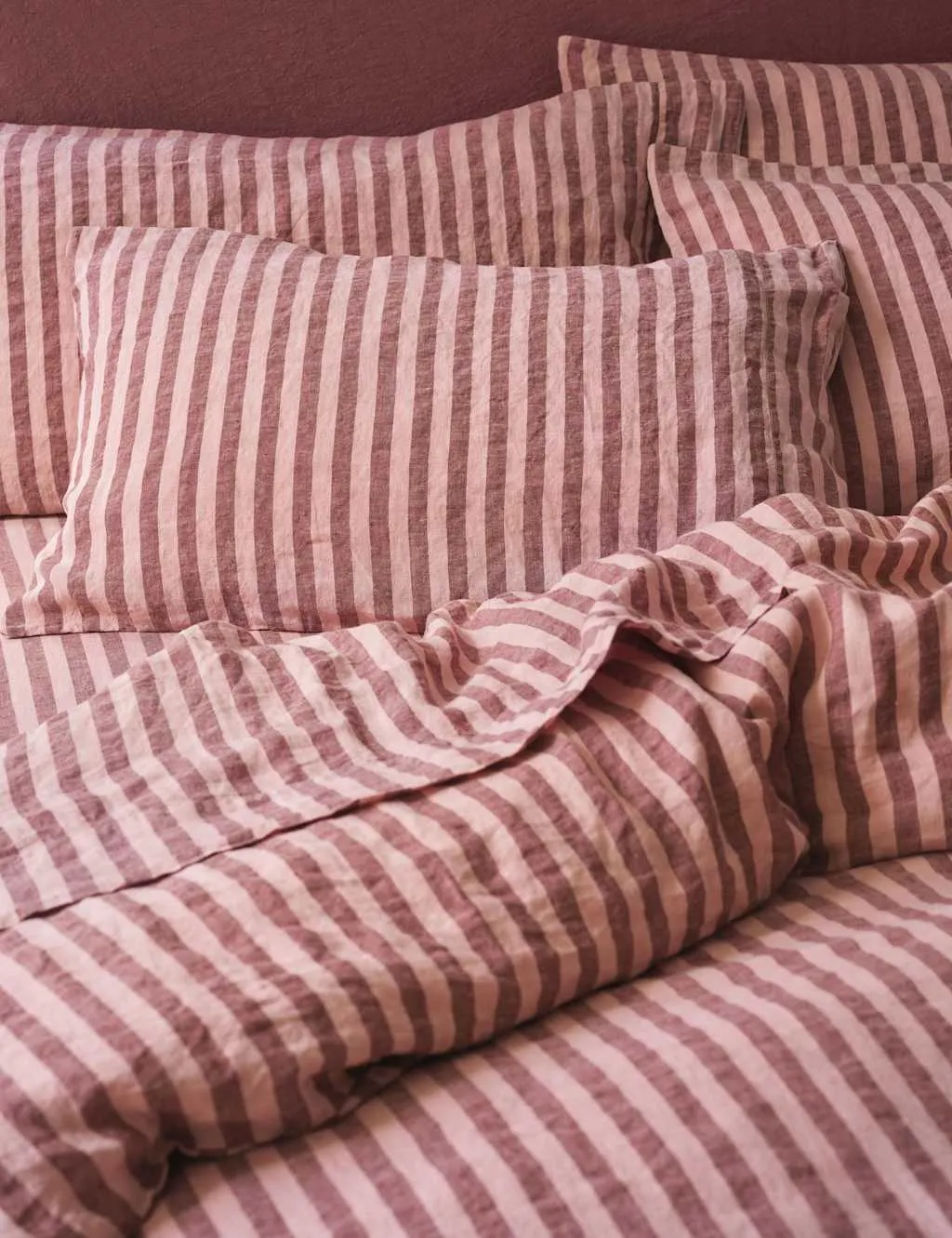 Piglet In Bed 2 Pack Pure Linen Pembroke Stripe Pillowcases Pink Mix