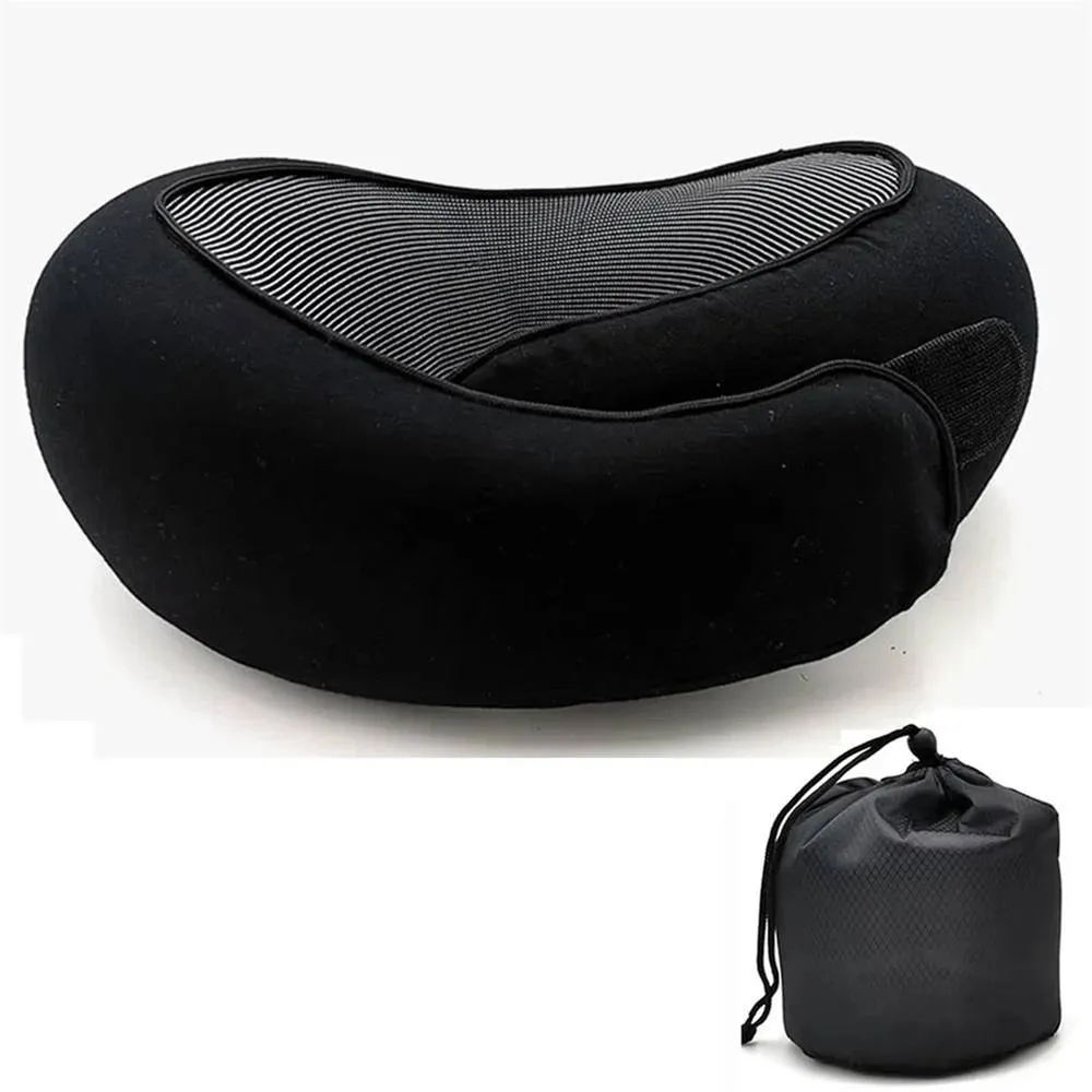 Nordara Black U Shaped Memory Foam Travel Pillow for Car Plane