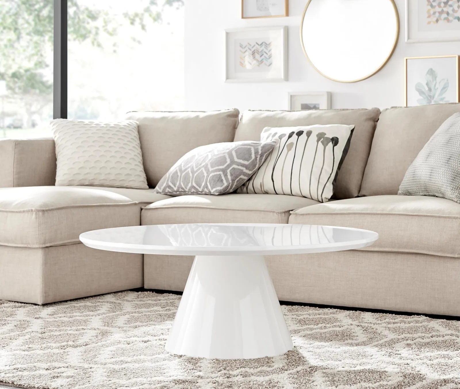 FurnitureboxUK Palma Round Coffee Table with Pedestal Pillar Base & Semi-Matte or High Gloss Finish for Modern Minimalist Industrial Look in White 2