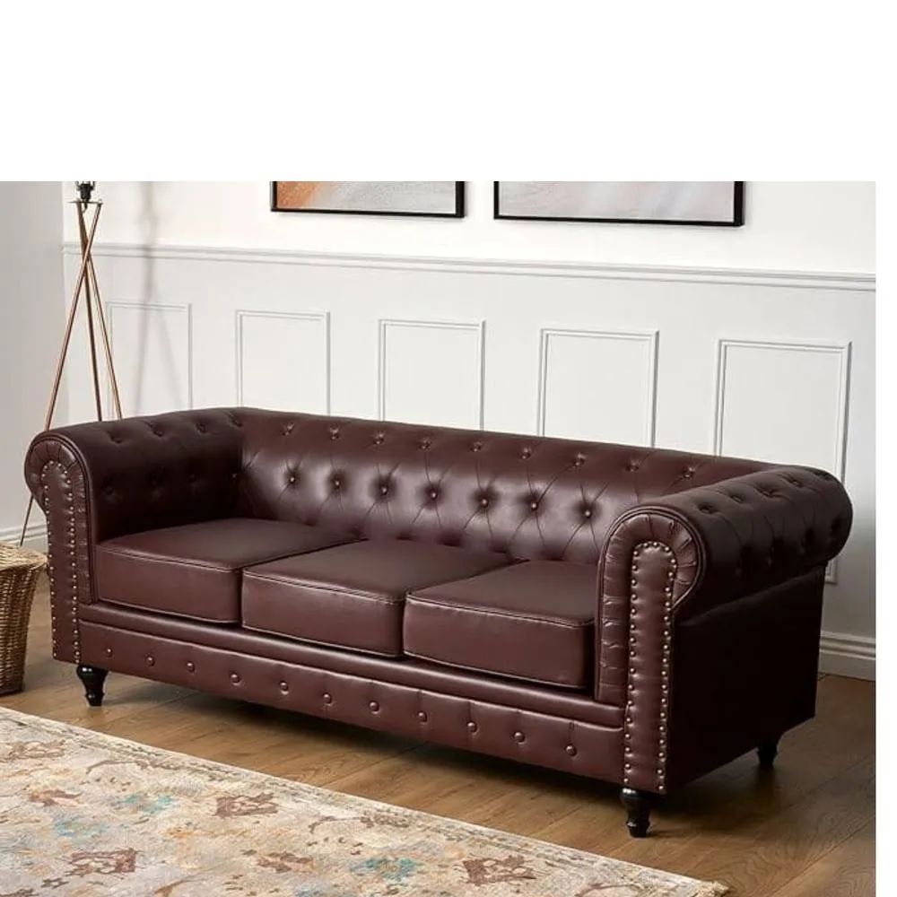 Bliss Furniture Chesterfield 3 Seater Sofa Faux Leather in Brown