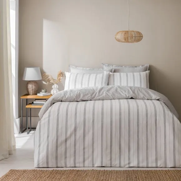 Pia Slub Stripe 100% Cotton Duvet Cover & Pillowcase Set