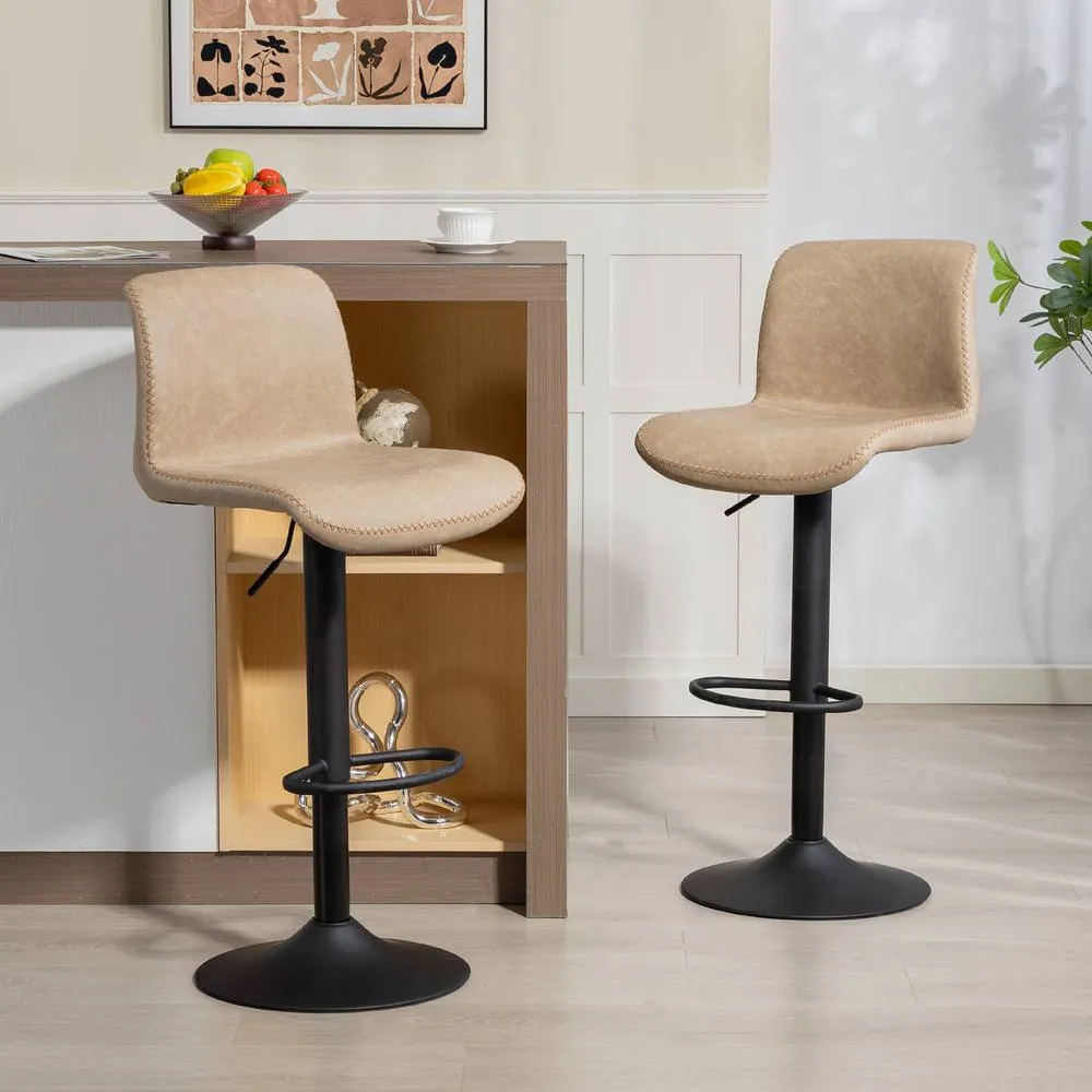 HOMCOM Barstools Set of 2, Dining Stools with Backrest & Footrest in Light Brown