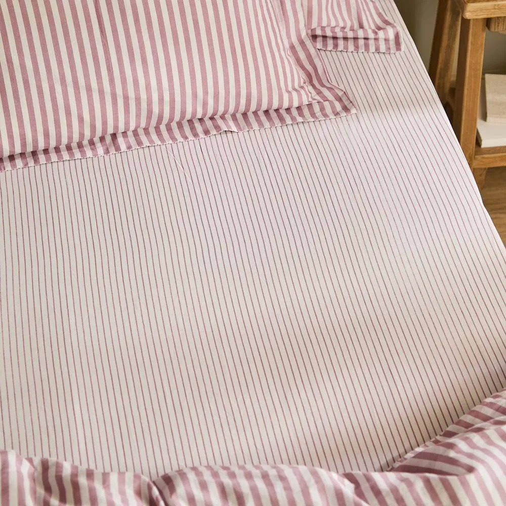 Yard Hebden Narrow Stripe 100% Cotton Fitted Sheet in Rose 1