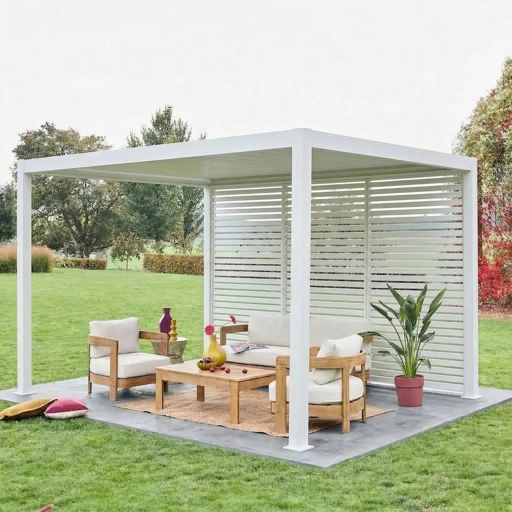 sweeek Louvered Pergola Aluminium 4 X 3m & 3 130cm Louver Panels in White