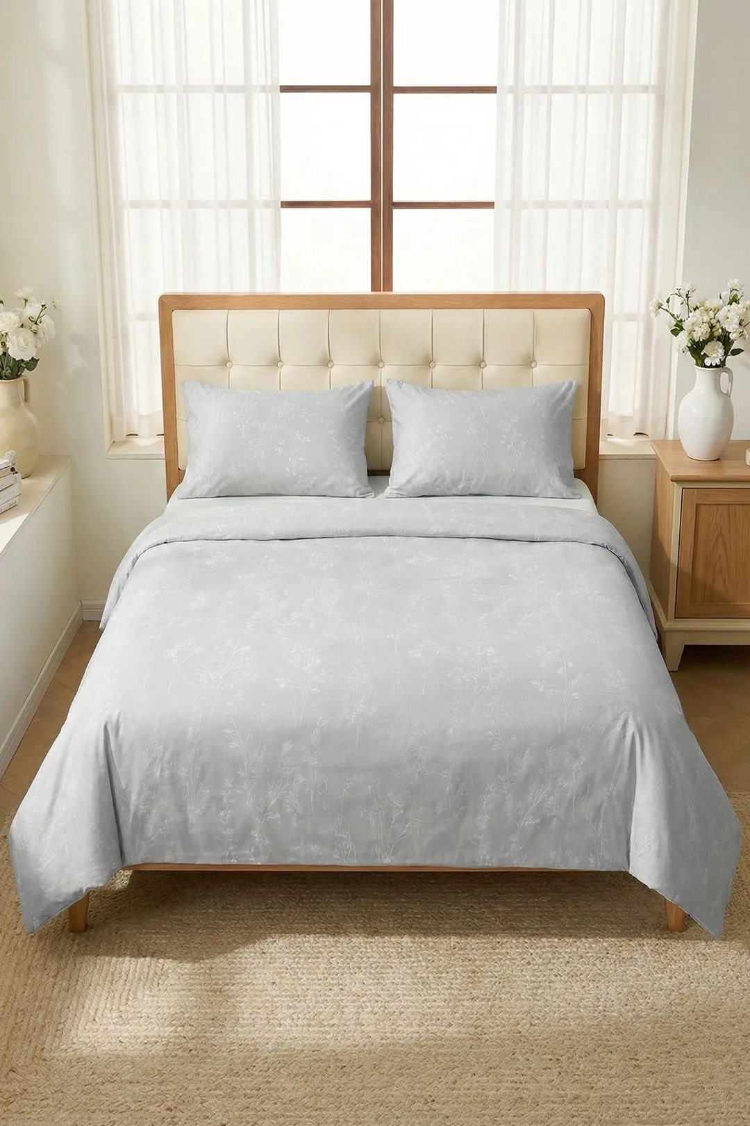 Living and Home 3Pcs Double Bedding Printed Duvet Cover with 2 Pillowcase Set in Grey