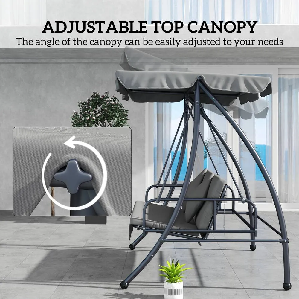 OUTSUNNY 2-in-1 Swing Chair 3 Seater Hammock Cushion Bed Tilt Canopy in Light Grey 4