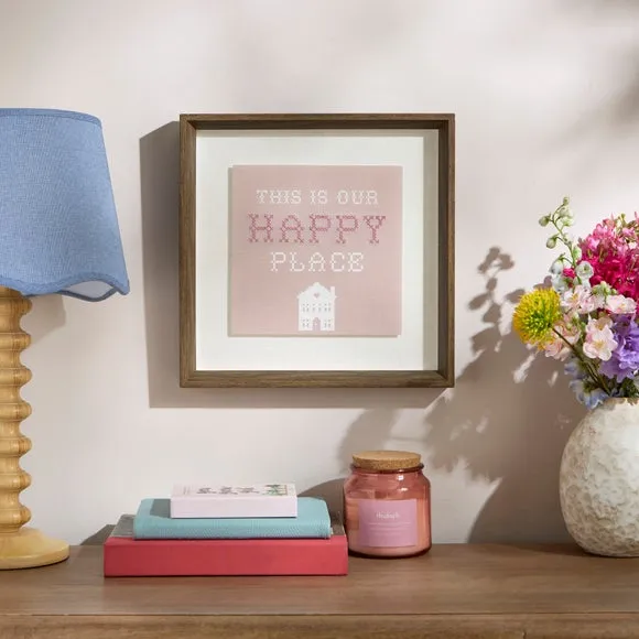 Happy Place Embroidered Framed Print