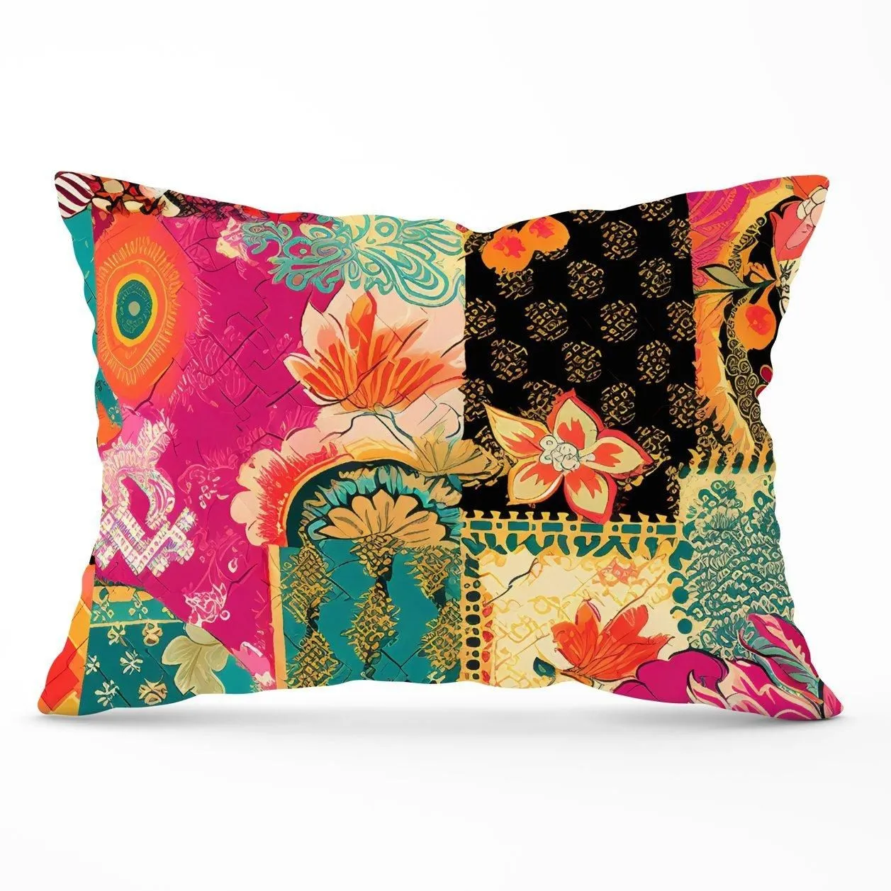 Warren Reed - Designer Patchwork Mixed Textiles Cushions in Pink