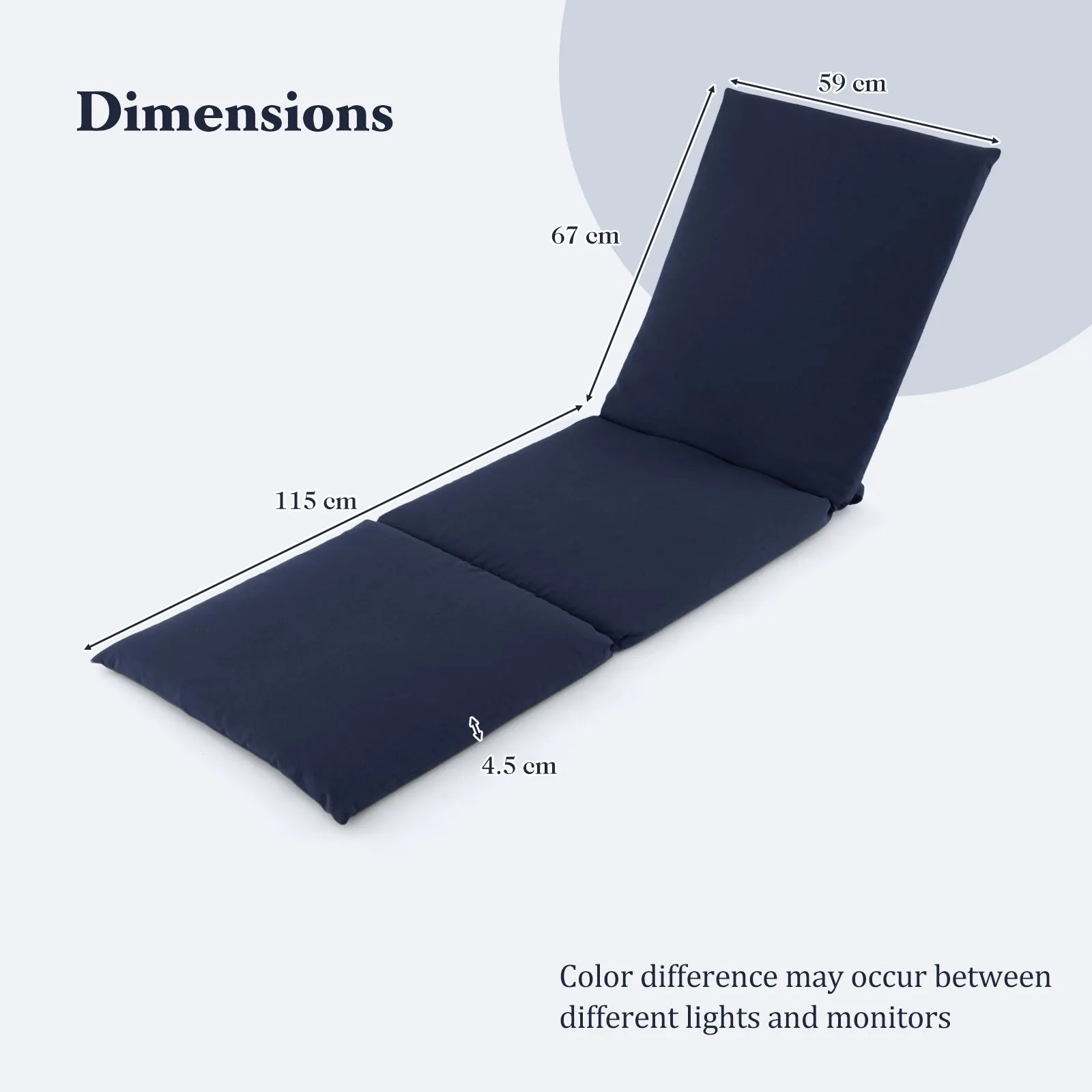 Costway 2 PCS Chaise Lounge Cushion Tri-Fold Lounger Pad 182 x 59 cm in Blue 2