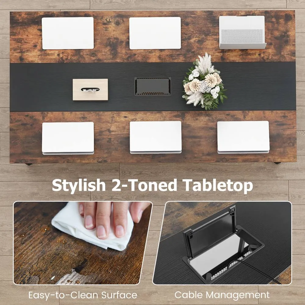 Costway 180 CM Wooden Conference Table Industrial Meeting Table for 6-8 People in Black 4