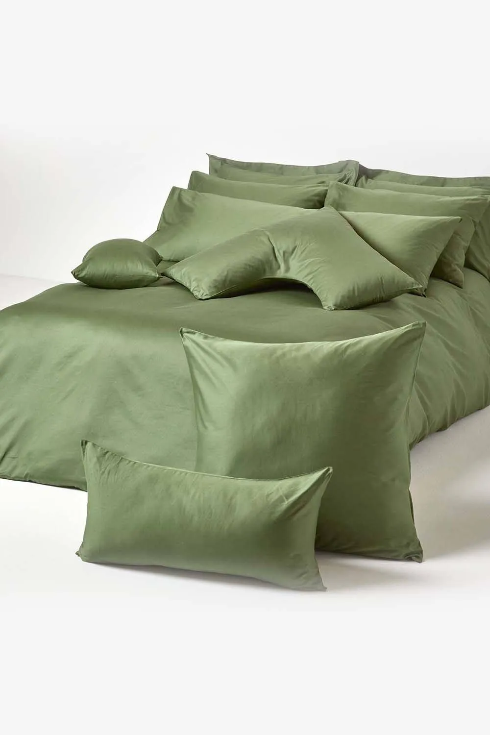 Homescapes Sateen Cotton Oxford Pillowcase 400 TC, King Size in Green 5