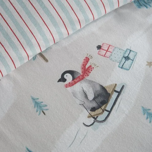 Catherine Lansfield Christmas Penguins 100% Brushed Cotton Duvet Cover & Pillowcase Set 3