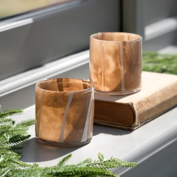 Set of 2 Candy Cane Inspired Tealight Holders