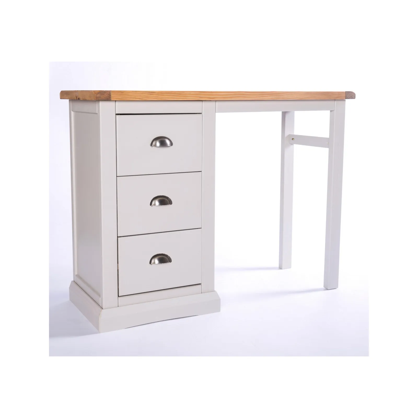 Cabinet Bits Loreo 3 Drawer Desk - Dressing Table Chrome Cup Handle in Light Grey