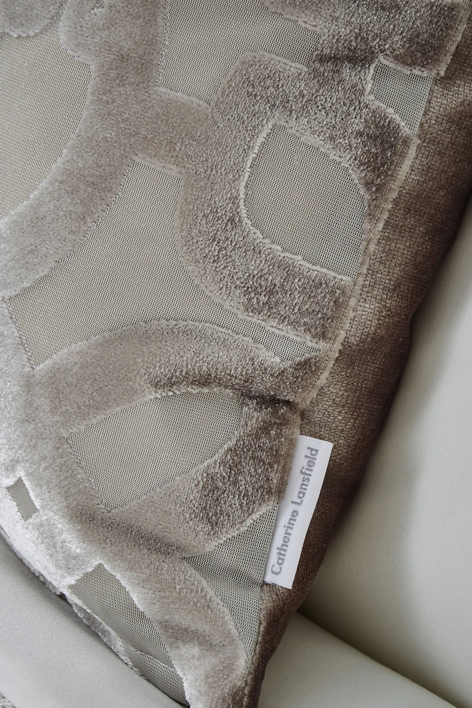 Catherine Lansfield 'Lattice Cut Velvet' Cushion in Natural 2