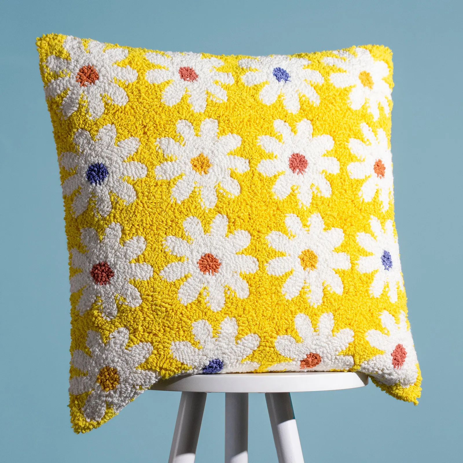 Heya Home Daisy Knitted Tufted Loop Cushion in Yellow