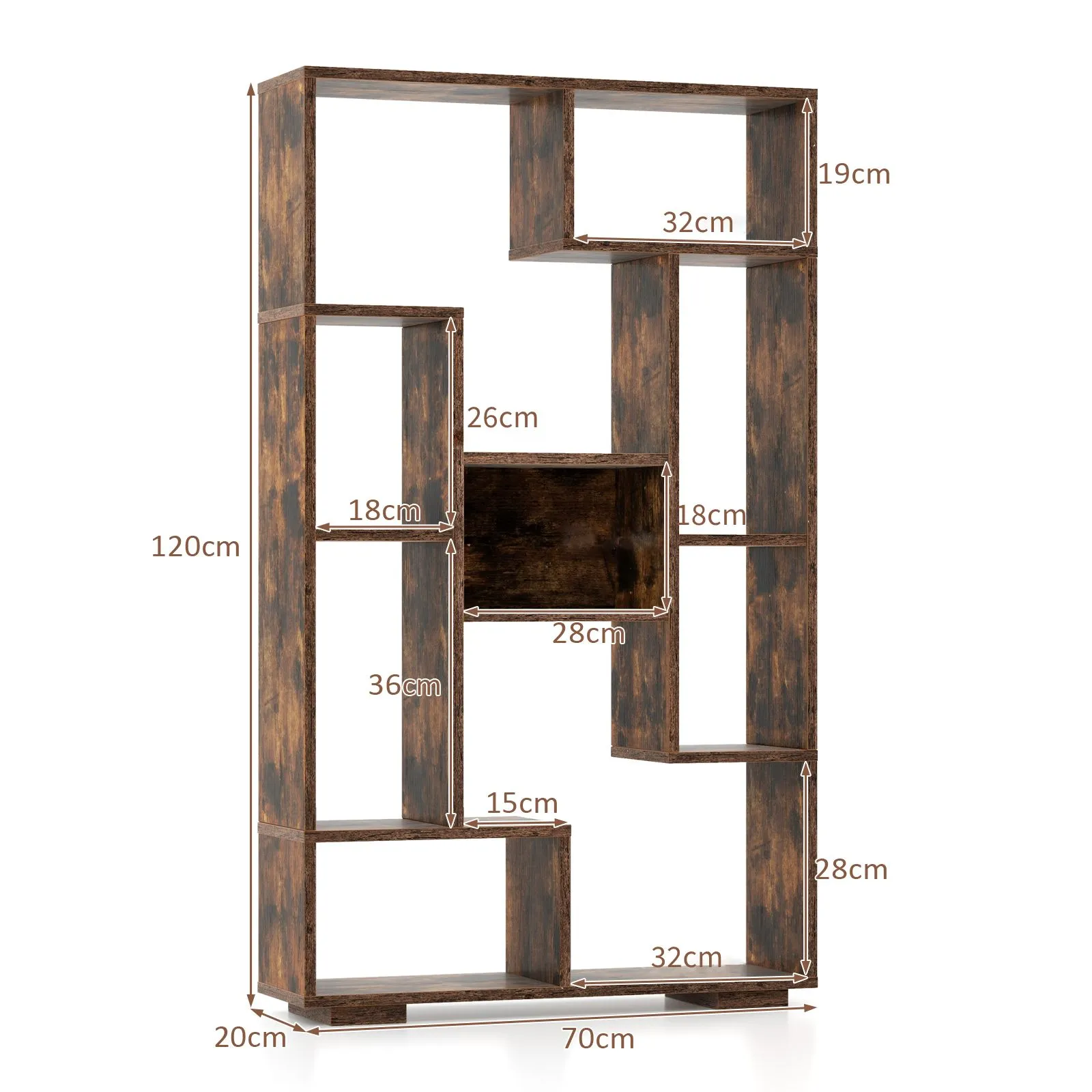 Costway Modern Geometric Bookcase Book Storage Organizer Shelf 120cm Tall Bookshelf in Brown 2