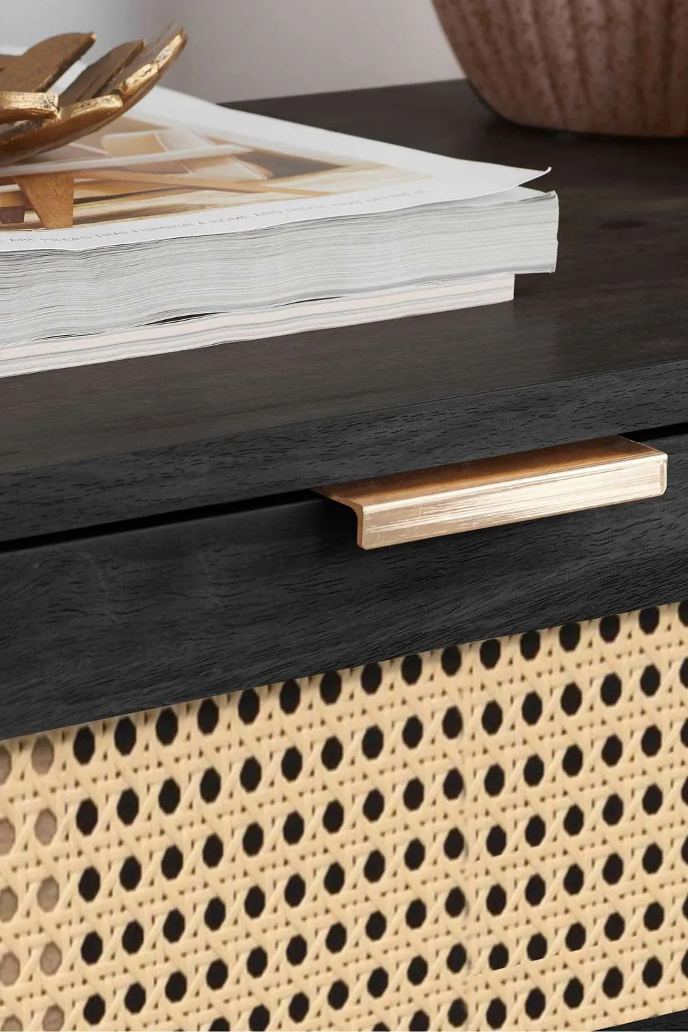 Birlea Pair of Rattan Bedside Cabinet 1 Drawer Black Sark Side Table 2