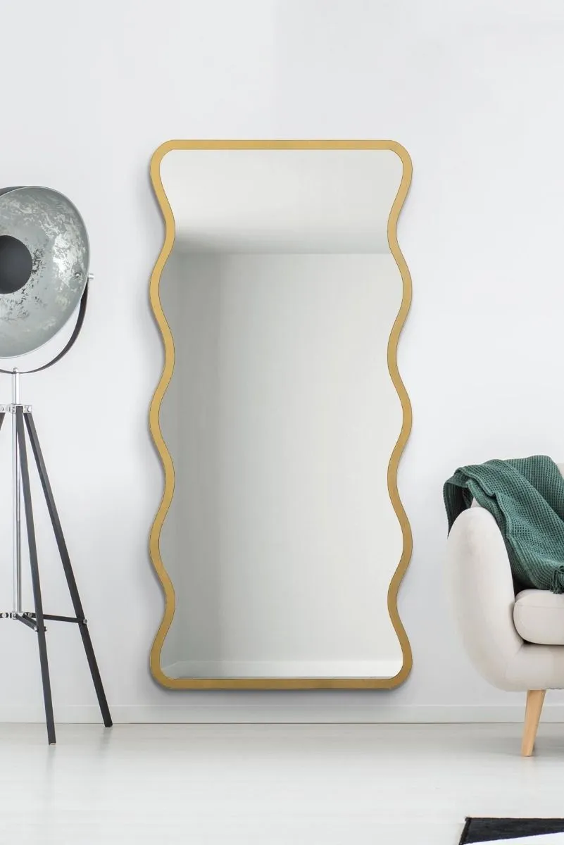 MirrorOutlet Gold Metal Rectangular Wavy Framed Wall Mirror (170CM X 80CM) 2