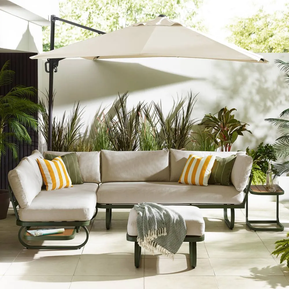 FurnitureboxUK Capri Green Metal & Cream Garden Corner Sofa Set 2