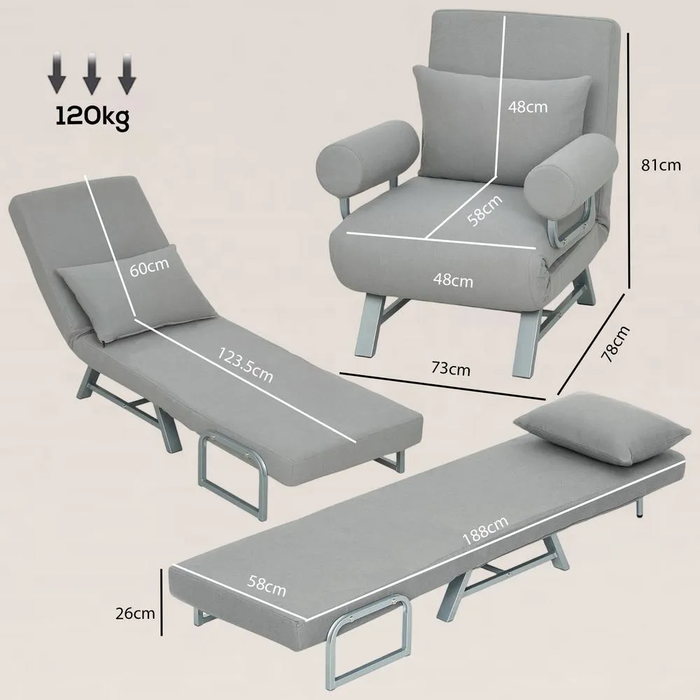 HOMCOM Single Sofa Bed, 3-in-1 Convertible Folding Chair Bed in Light Grey 3