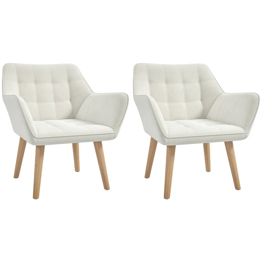 HOMCOM Set of 2 Velvet-Feel Accent Chair with Slanted Back, Wood Legs, Cream 2