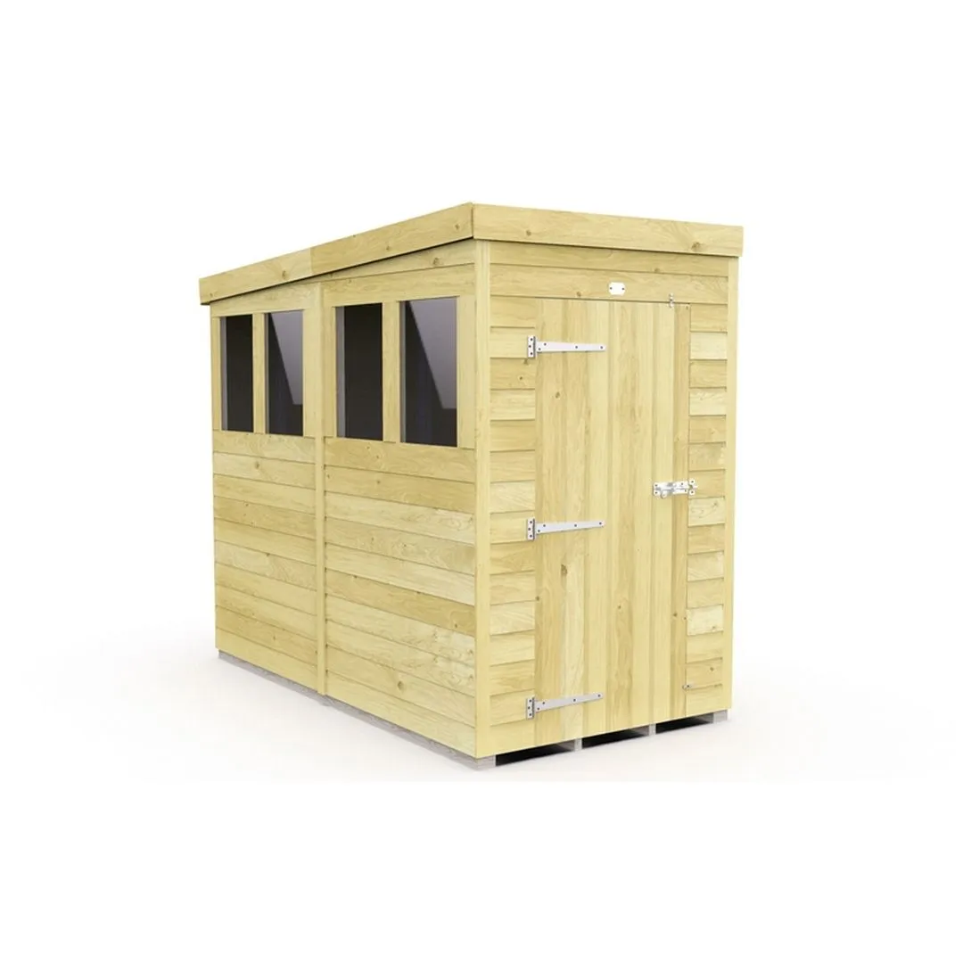 Buttercup Farm 4 x 8 Feet Pent Shed - Single Door W/ Windows - L231 x W127 x H201 cm in Brown
