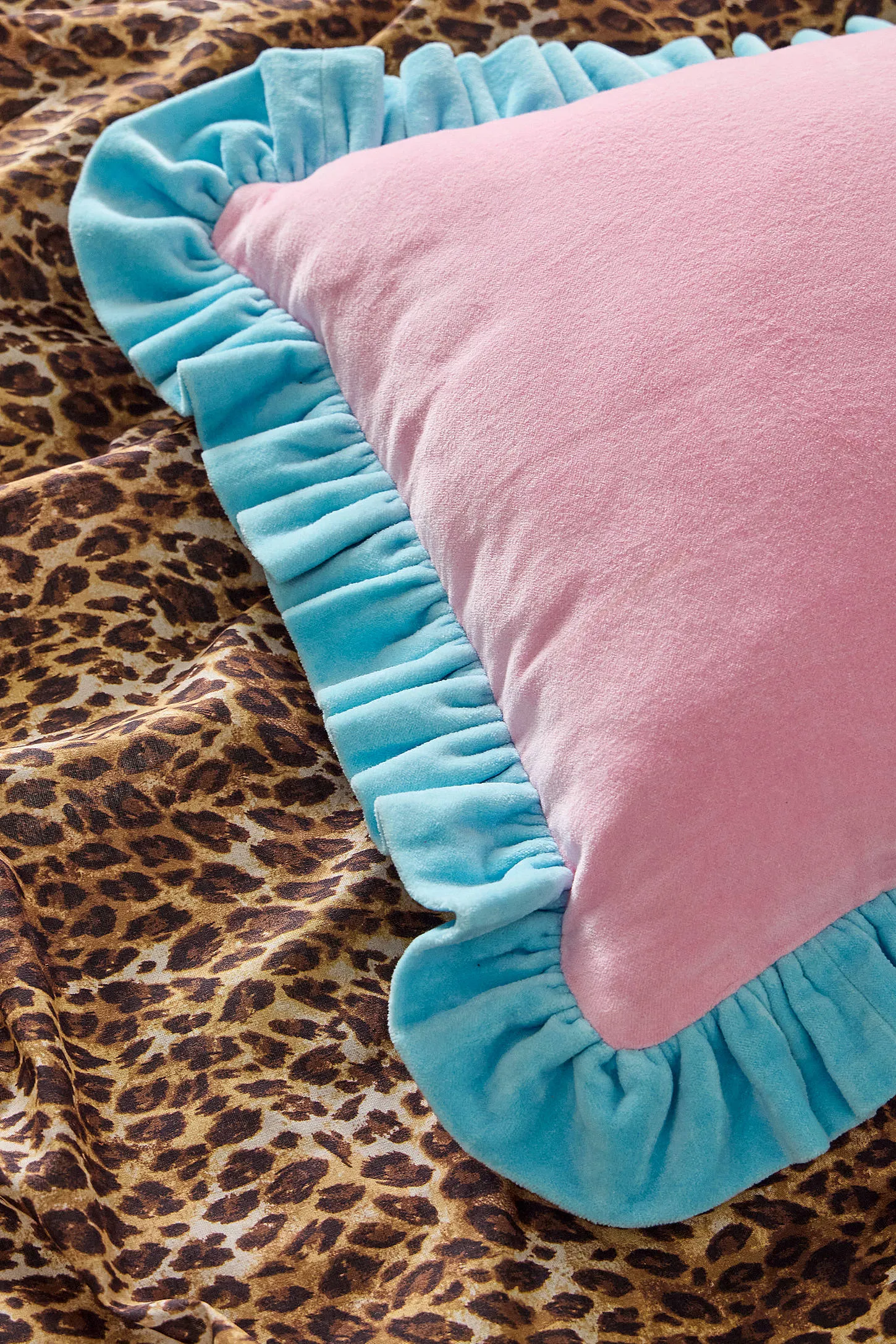 Pink Contrast Ruffle Cushion - Pink 2