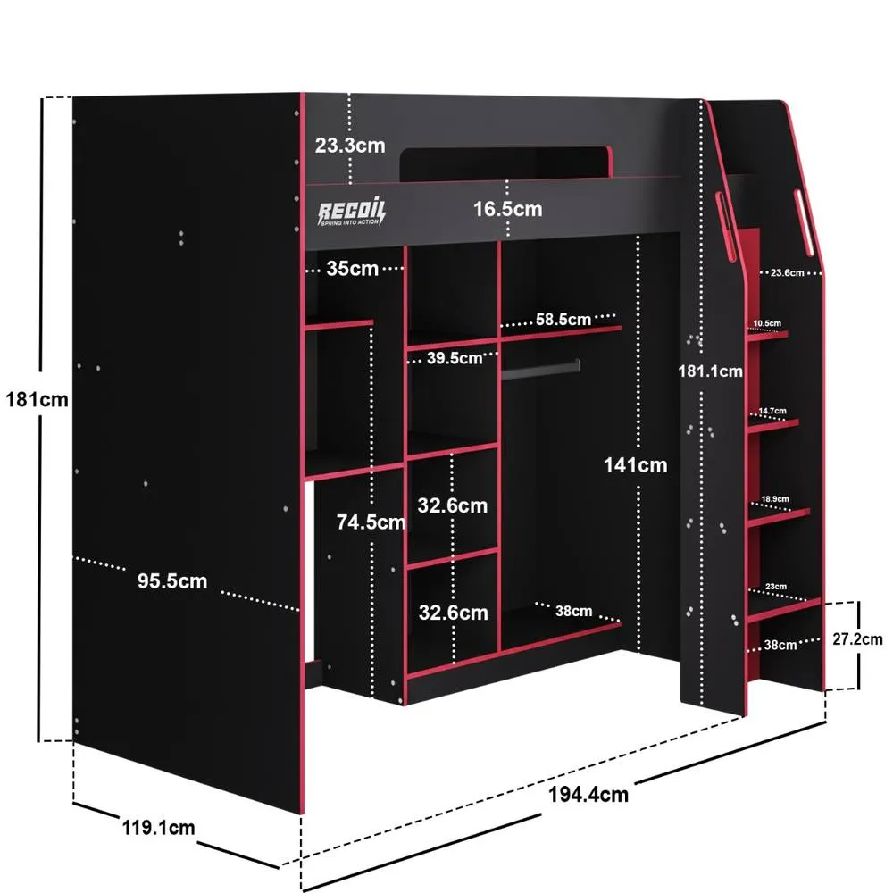 Flair Summit Gaming High Sleeper with Wardrobe Black 6