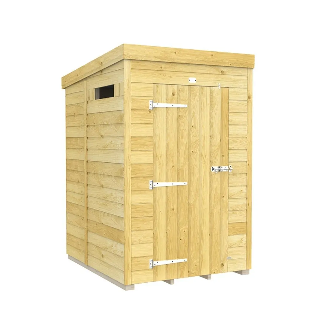 Buttercup Farm 4 x 5 Feet Pent Security Shed - Single Door - L147 x W127 x H201 cm in Brown