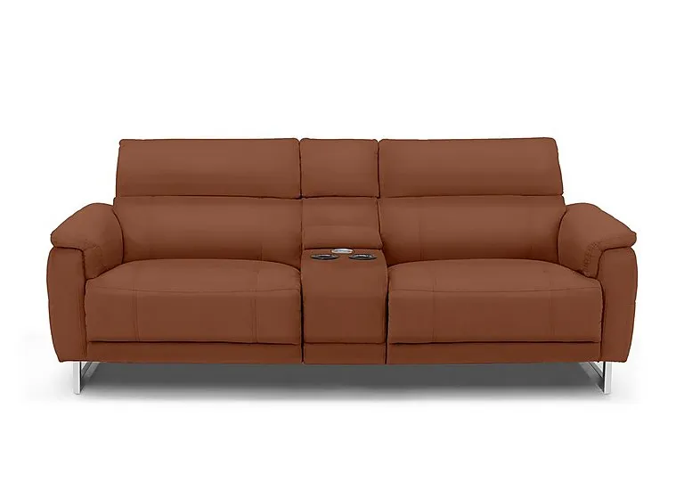 Moet 3 Seater Leather Power Recliner Sofa with Telescopic Headrests and Smart Console - Butterscotch - Sofas and Armchairs