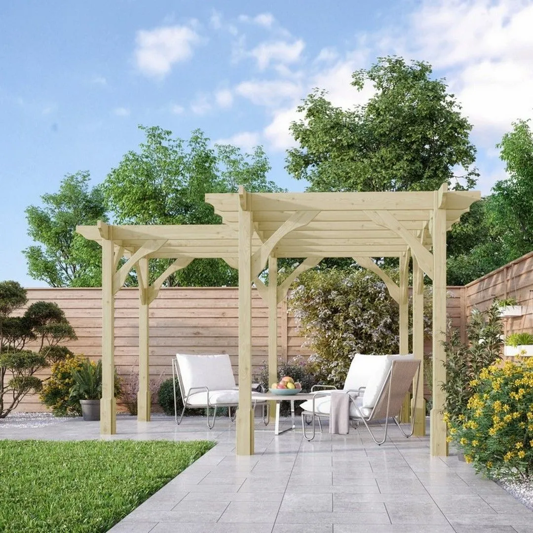 Rutland County Garden Furniture Ltd Corner Pergola - Wood - L480 x W480 cm - Rustic Brown in Light Green 2