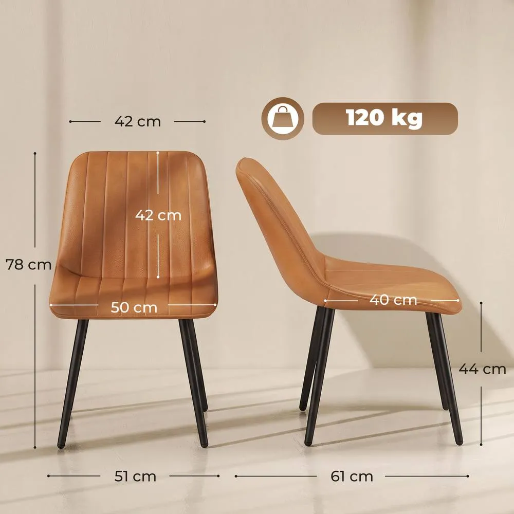 HOMCOM Faux Leather Upholstered Kitchen Chairs with Metal Legs, Brown 3