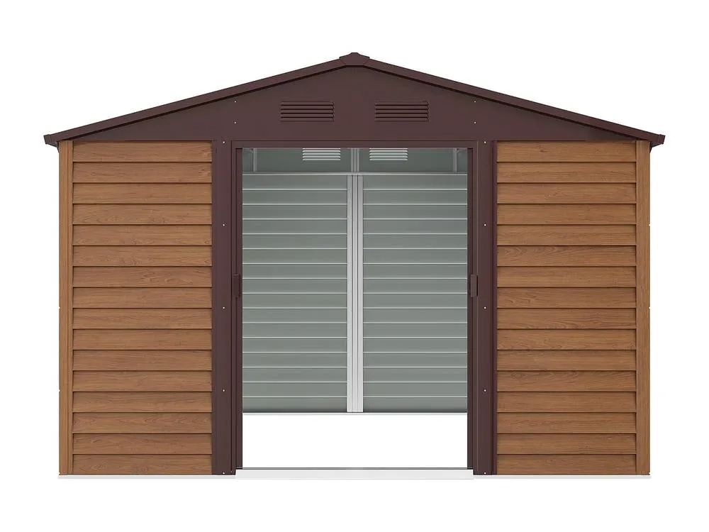 Vente-unique Galvanised Steel Garden Shed - Wood Effect - 11.75 M² - ARSEGO in Walnut 6