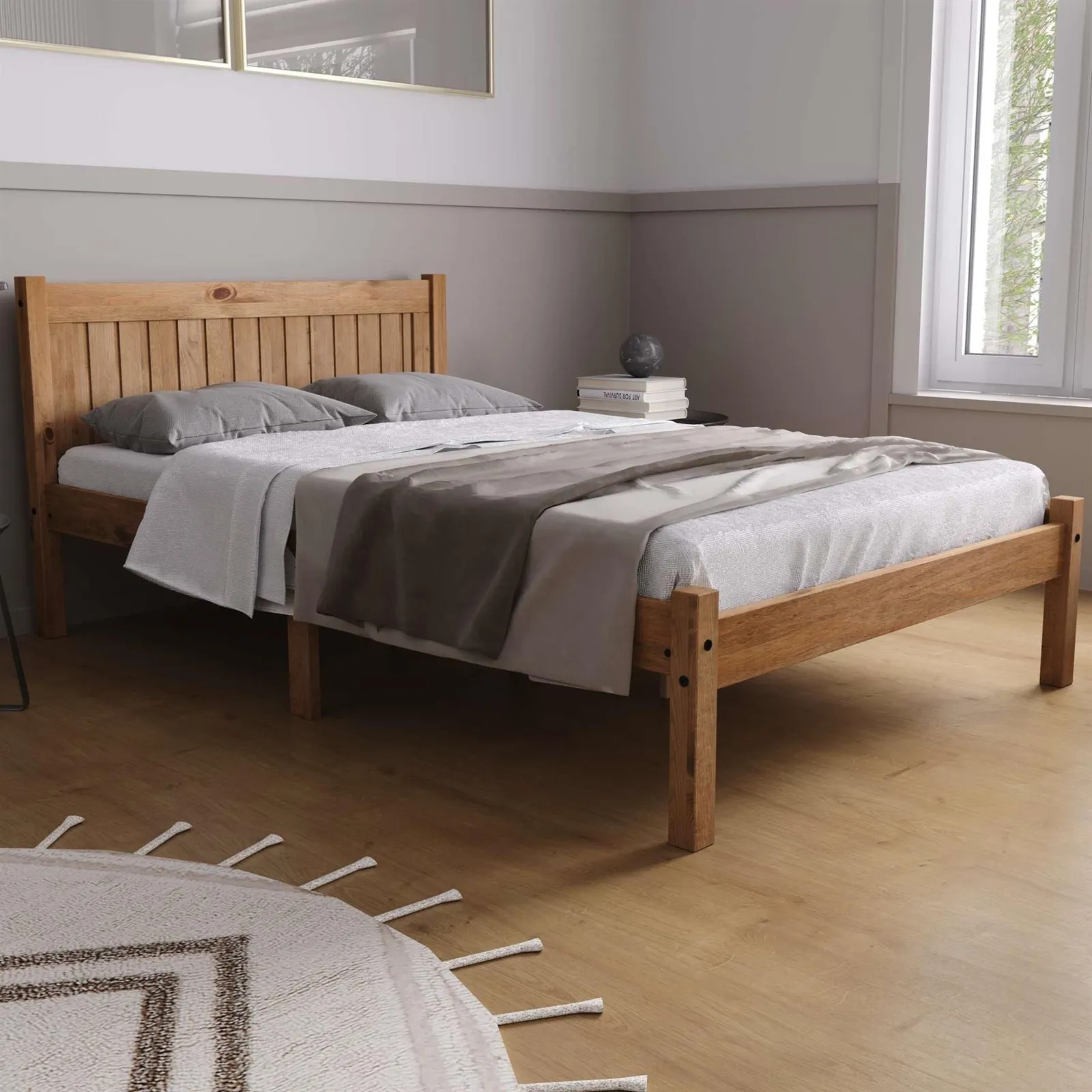 Birlea Pine Wood Small Double Bed & Mattress Bundle Rio Air Sleepsoul 120cm 4ft in Brown