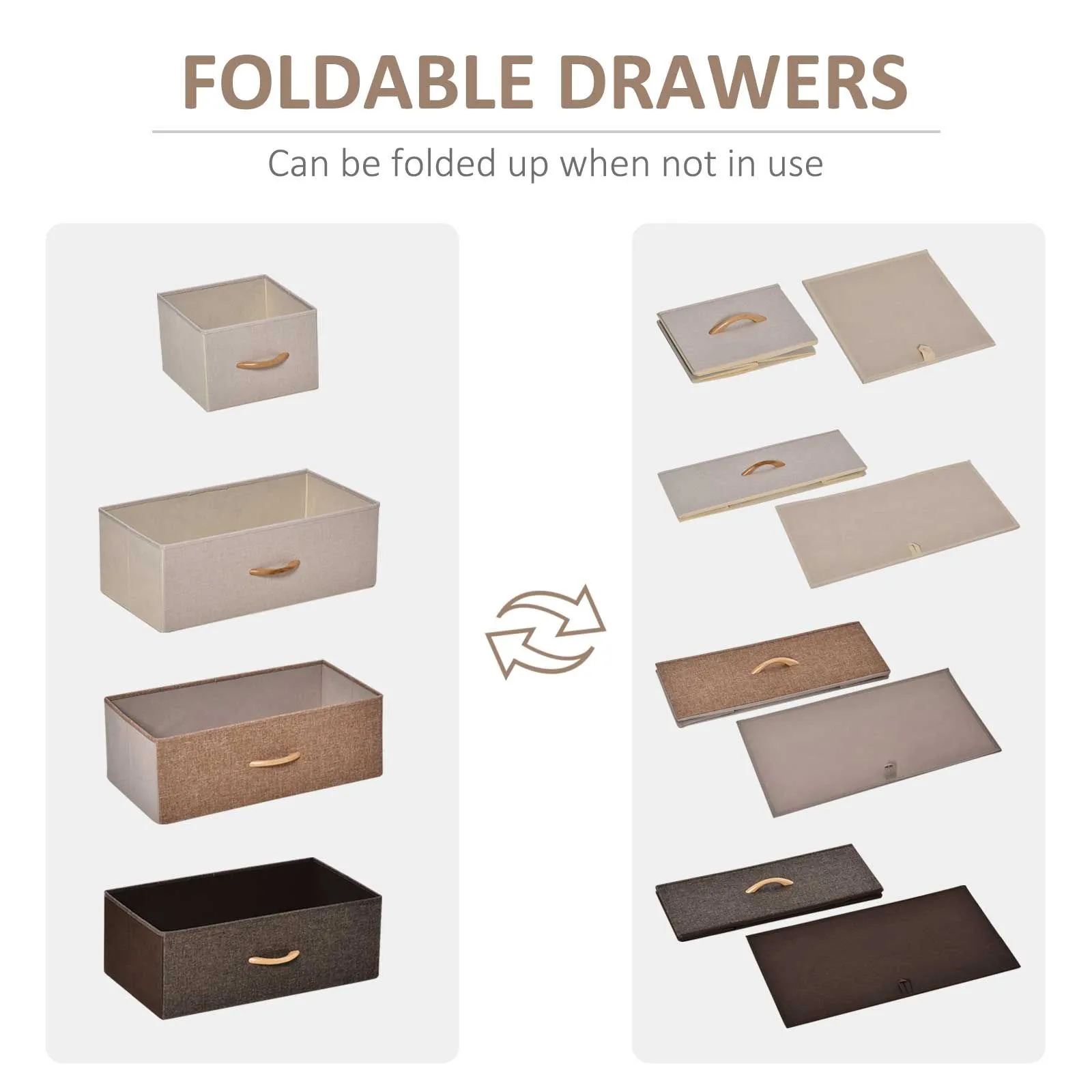 HOMCOM 5 Drawer Dresser Tower Fabric Chest of Drawers with Steel Frame in Brown 4