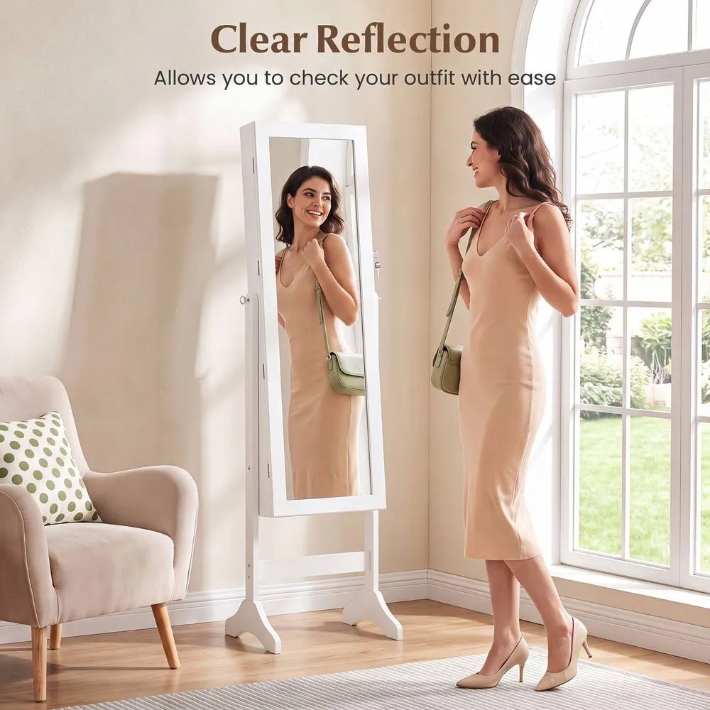 Costway Freestanding Jewelry Armoire Cabinet with Full Length Mirror in White 6