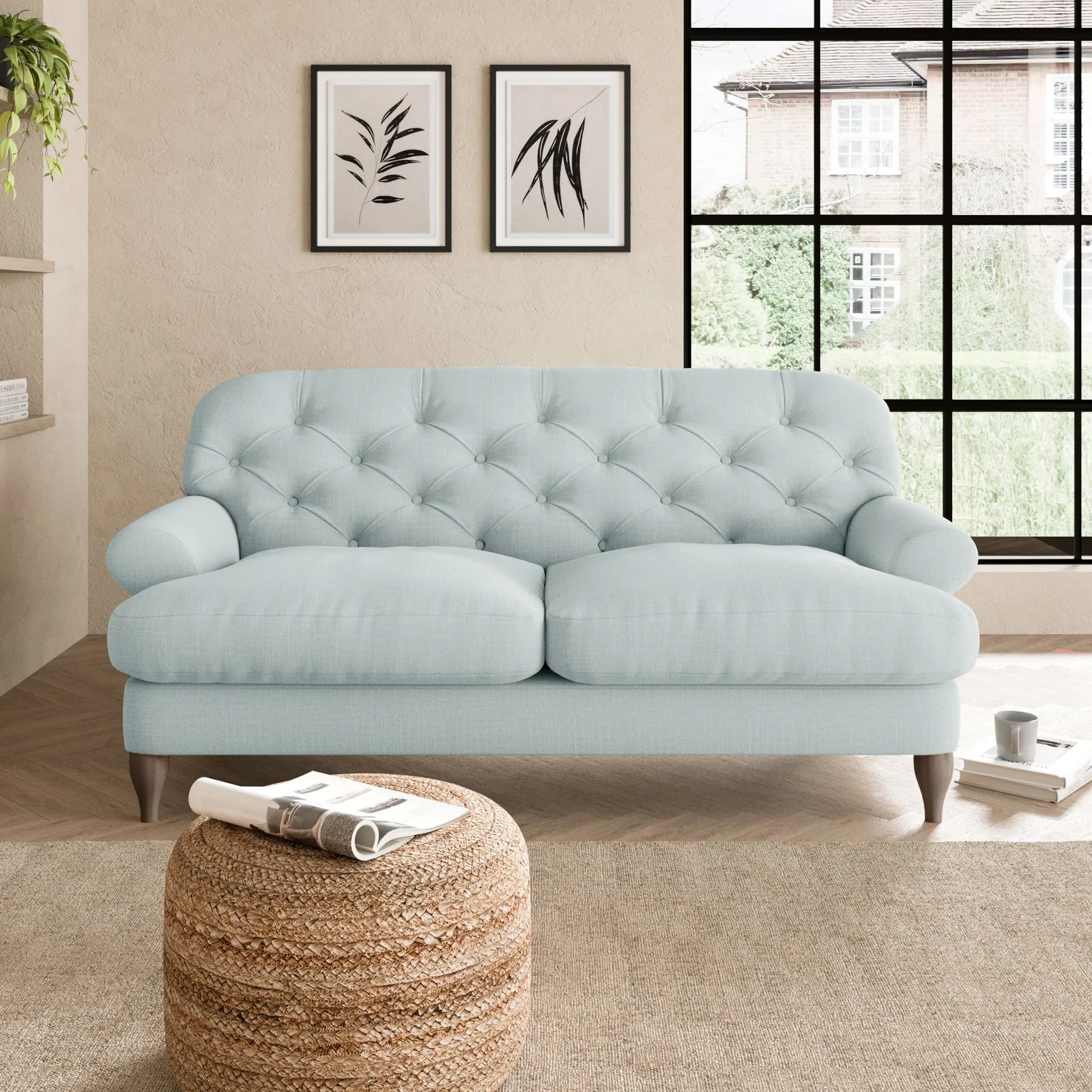 Canterbury Slub Cotton Blend 2 Seater Sofa Slub Cotton Light Mineral