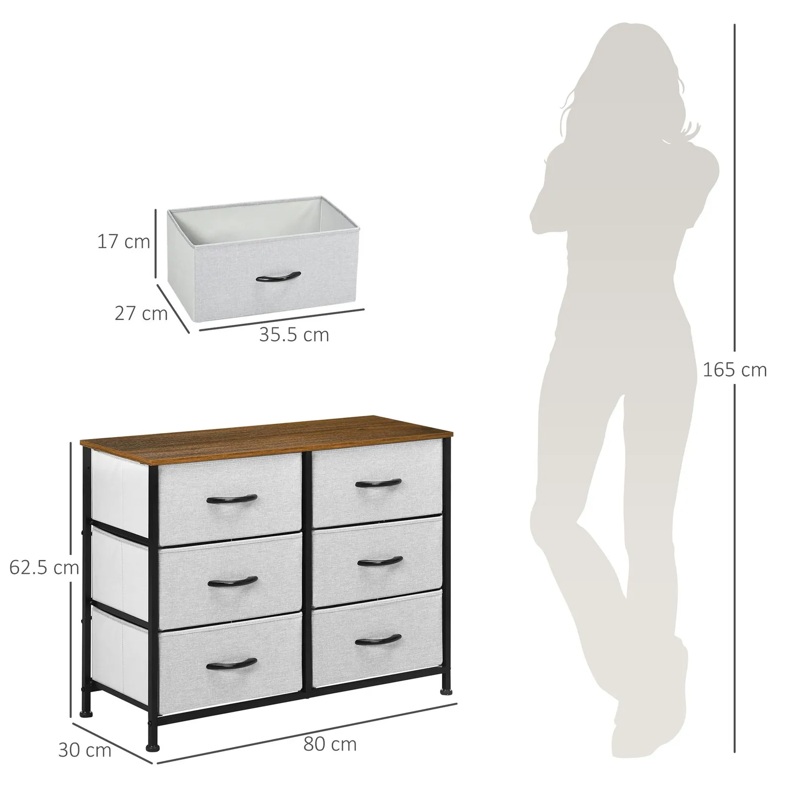 HOMCOM of Drawers Cloth Organizer with Fabric Drawers Steel Frame for Bedroom in Grey 3