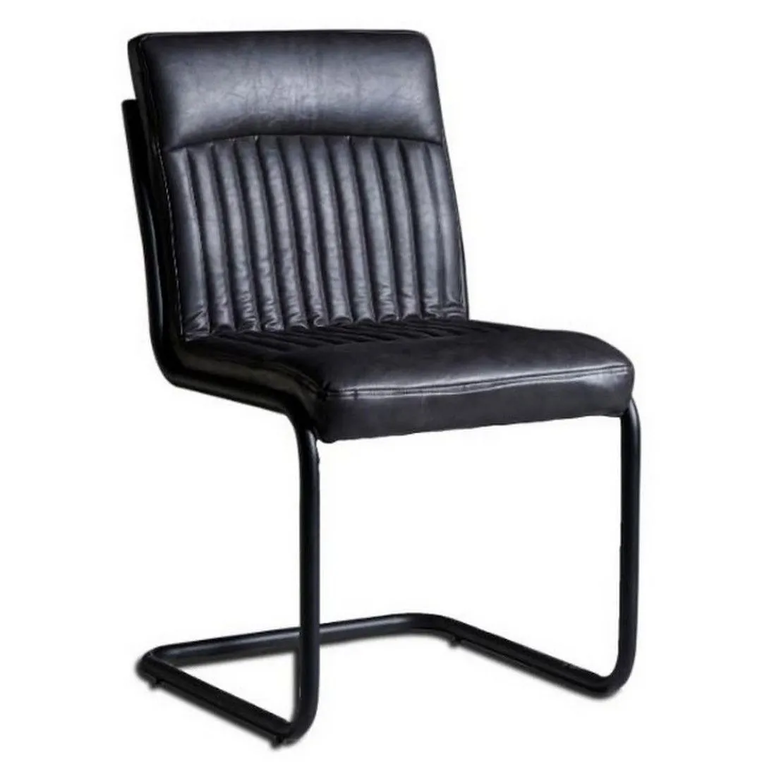Indian Hub Grey Dining Chair (Set of 2) - Metal/Leather - L60 x W44 x H88 cm