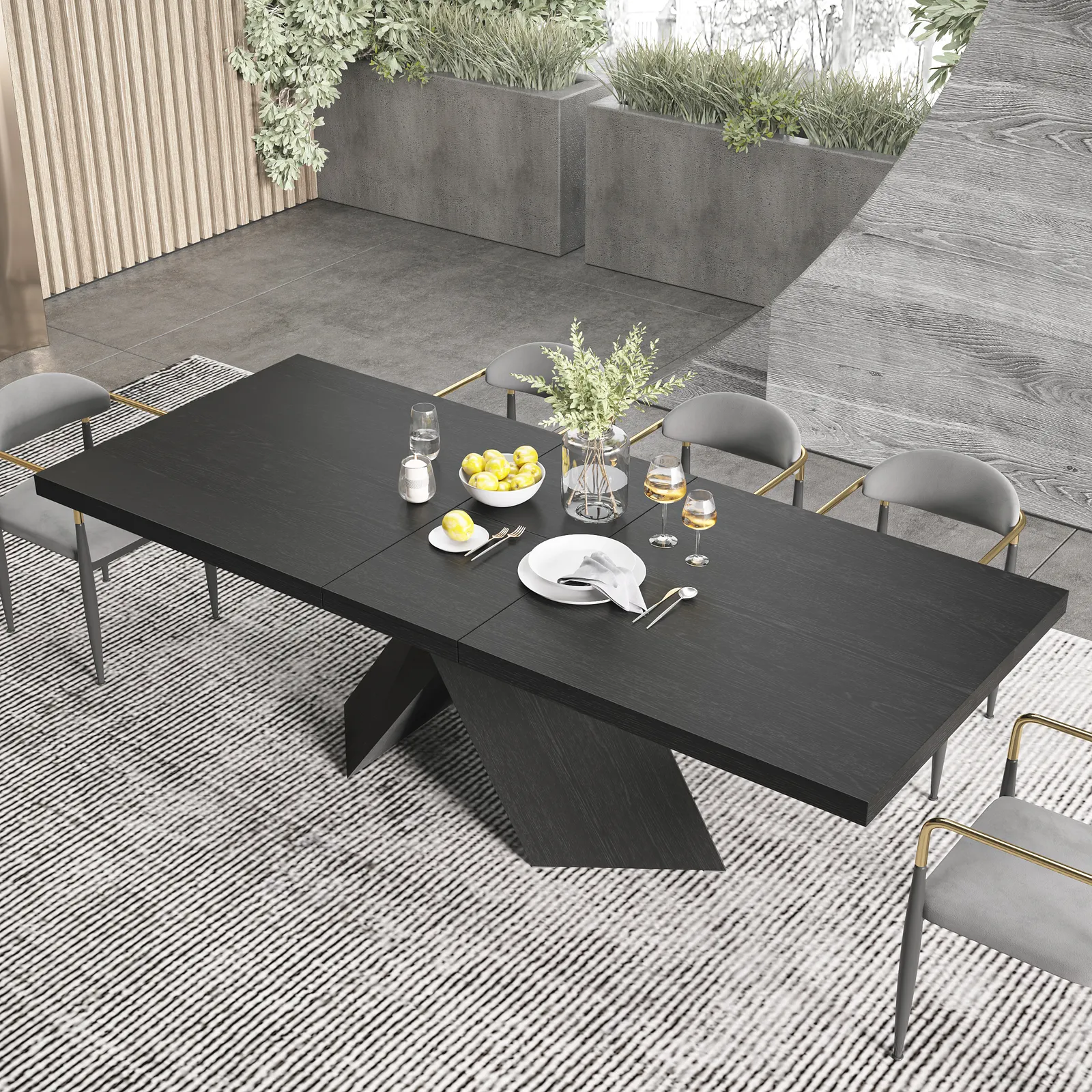 2000mm-2400mm Farmhouse Extendable Black Dining Table Seats 6-8