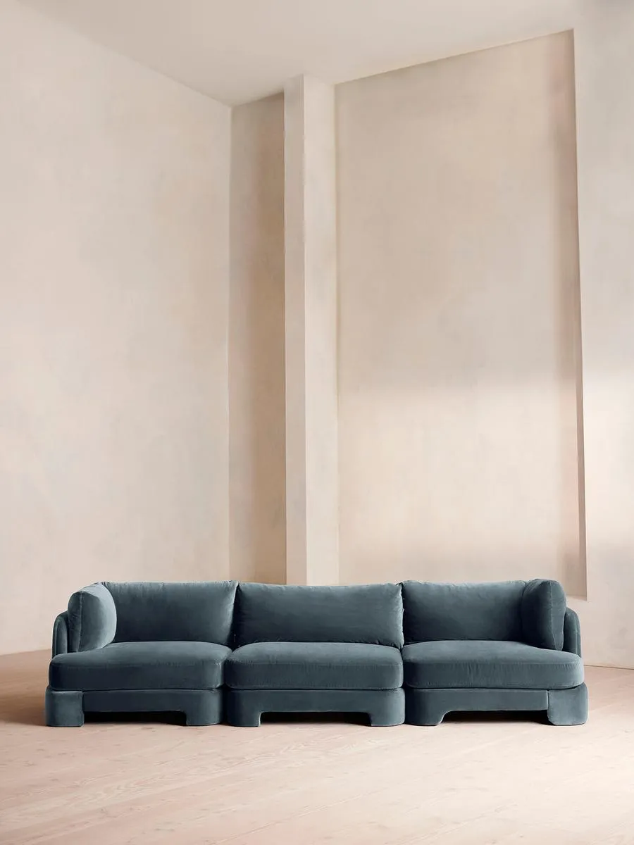 Odell Modular Sofa, Four Seater, Velvet, Grey Blue